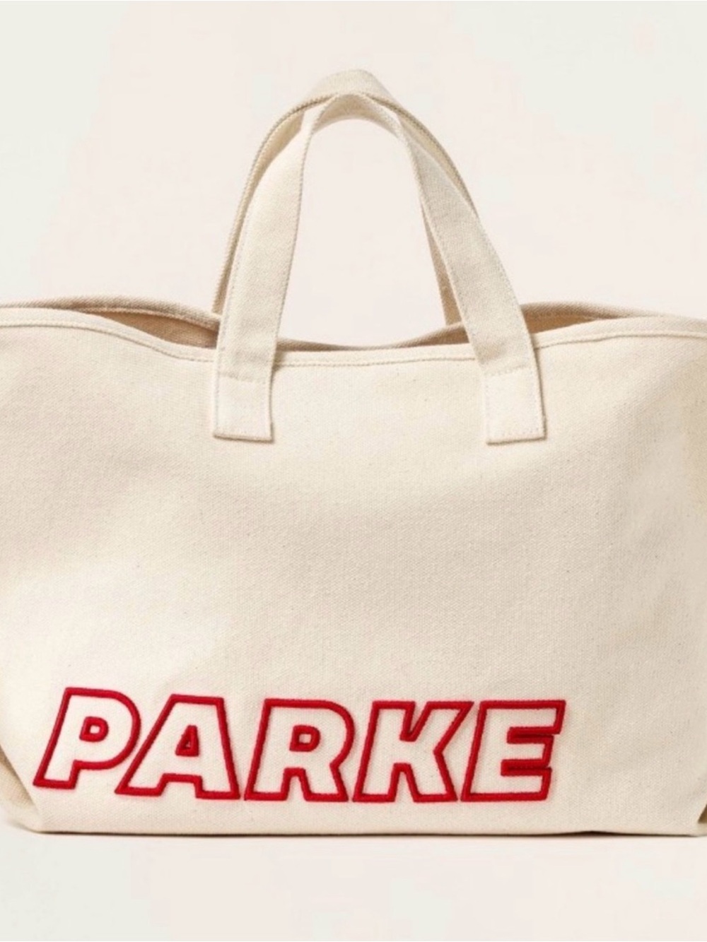 PARKE Cream Canvas Tote with Red Logo